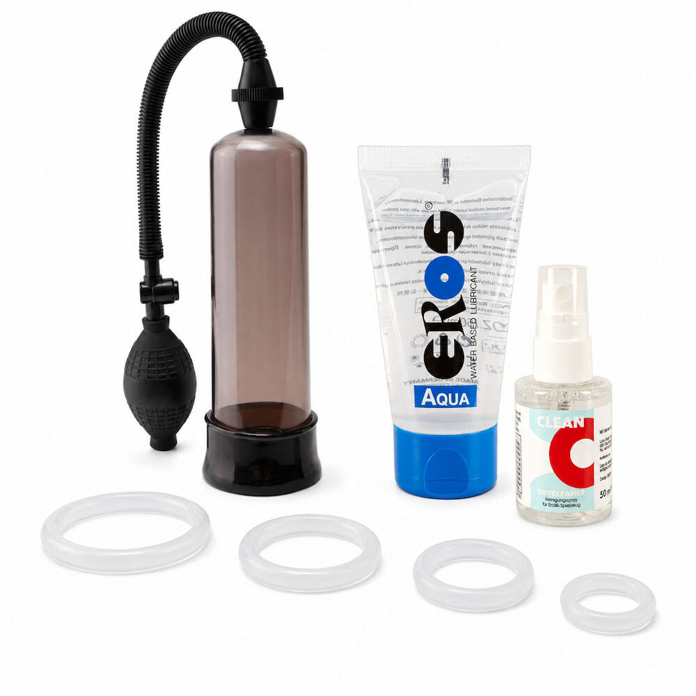Pump & Hold - Performance Starter-sæt med penispumpe, 4 penisringe, glidecreme og toy cleaner